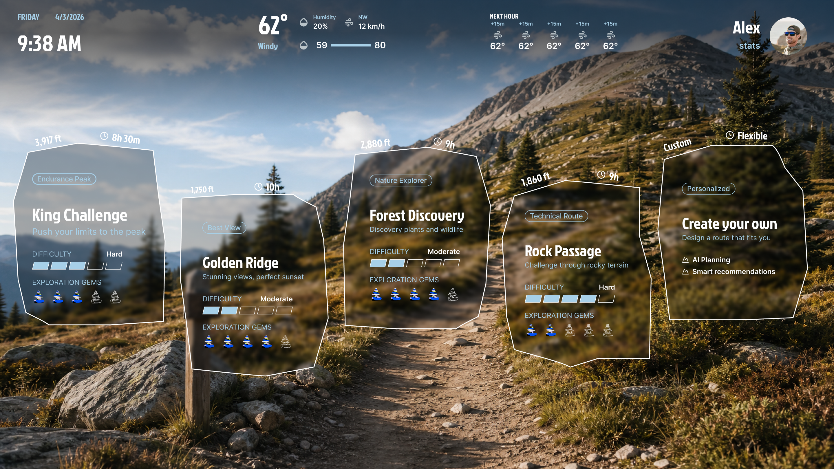 CAIRN pre-trip route selection — route overview cards
